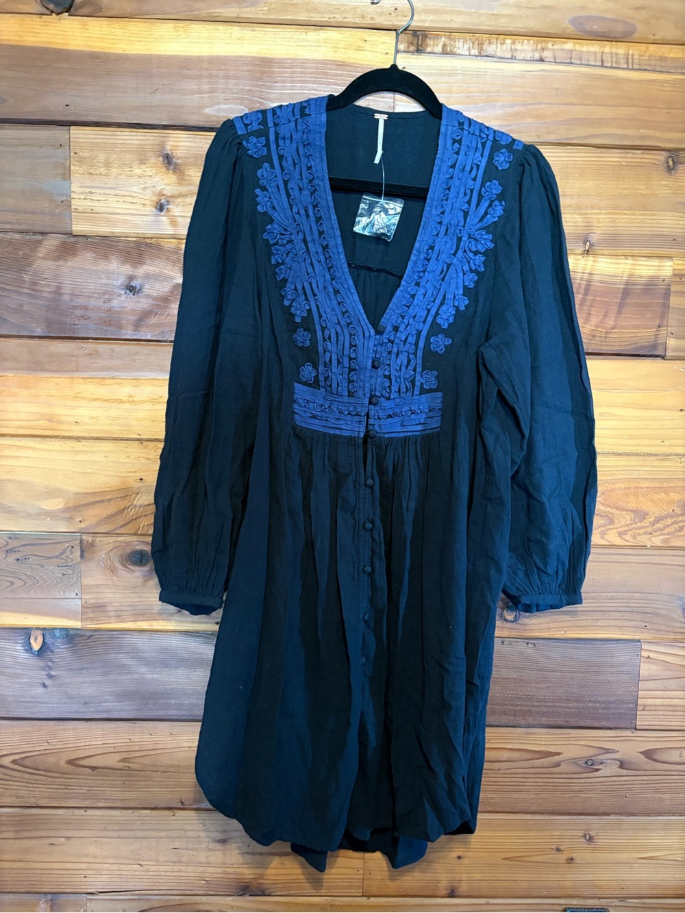 Free People Black Cotton Tunic with Subtle Label Detail